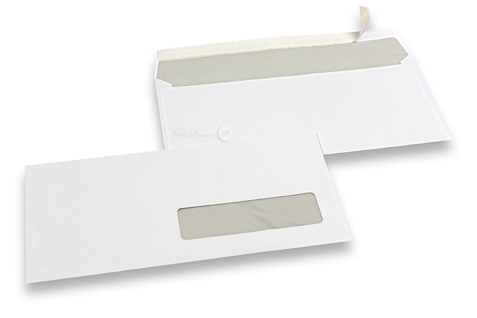 Fensterumschläge, Weiss, 110 x 220 mm (EA5/6), Fenster rechts 30 x 100 mm, Fensterposition 15 mm von rechts und 20 mm von unten , 80 Gramm, haftkleberverschluß