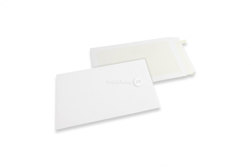 Papprückwandtaschen - 229 x 324 mm, 120 Gramm weiße Kraft-Vorderseite, 450 Gramm weiße Duplex-Rückseite, Haftklebeverschluß