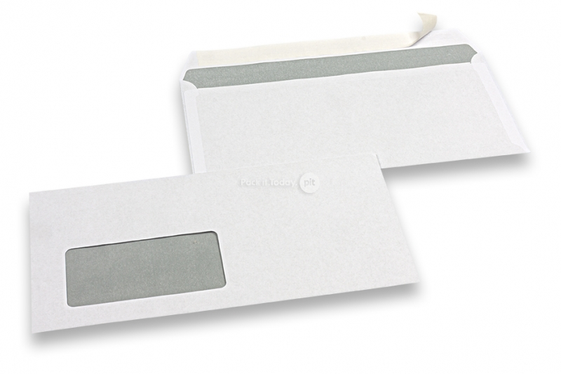 Standard Fensterbriefumschläge, 110 x 220 mm, 80 Gramm Papier, Fenster Links 45 x 90 mm, Fensterposition 20 mm von Links und 15 mm von unten, Haftklebung