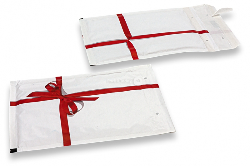 Luftpolstertaschen als Geschenkverpackung - Weiß mit roter Schleife