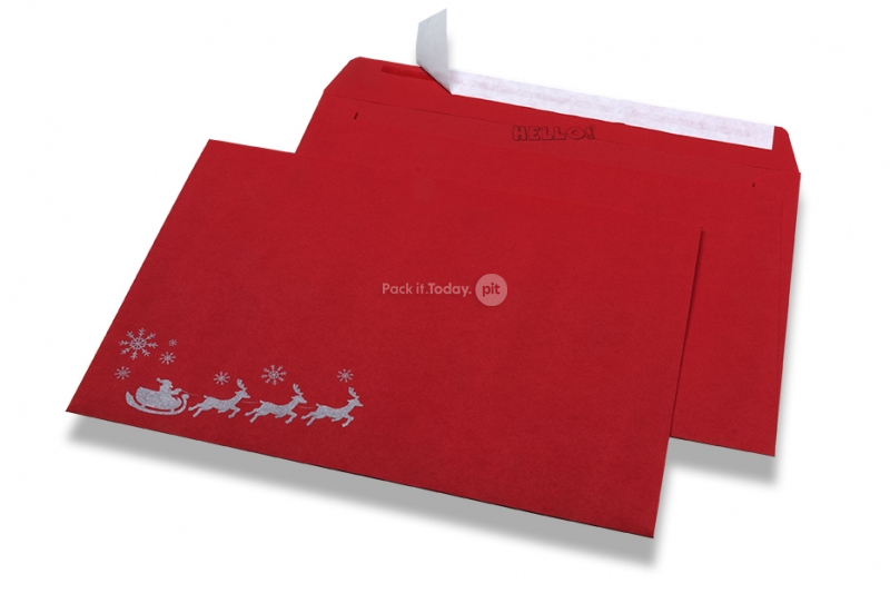 Farbige Weihnachts-Briefumschläge - Rot, mit Schlitten