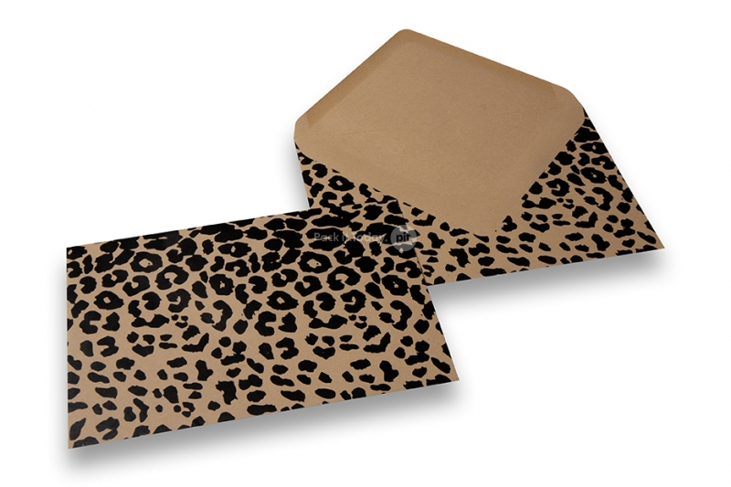 Briefumschläge mit Tiermotiv - Braunes Kraftpapier, Schwarz, Pantherdruck