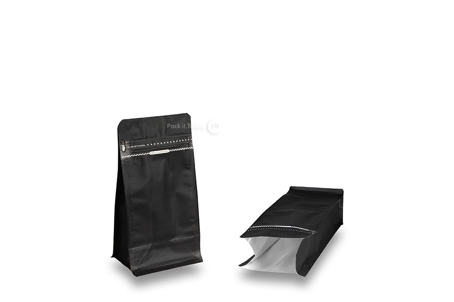 Flachbodenbeutel - Schwarz 500 ml / 250 Gramm gemahlenen Kaffee