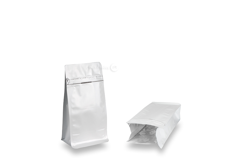 Flachbodenbeutel - Weiß, 500 ml / 250 Gramm gemahlenen Kaffee