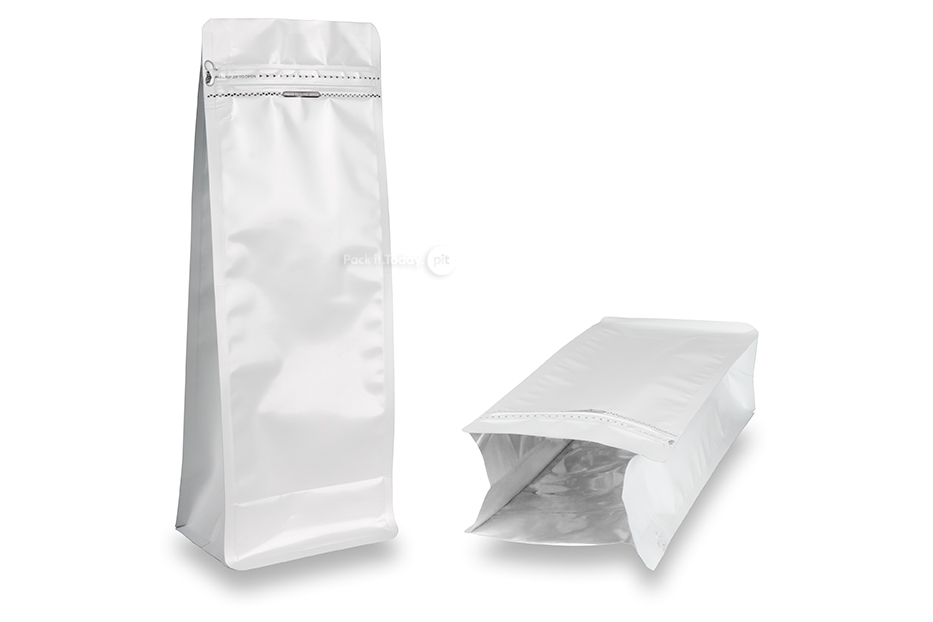 Flachbodenbeutel - Weiß, 2000 ml / 1000 Gramm gemahlenen Kaffee