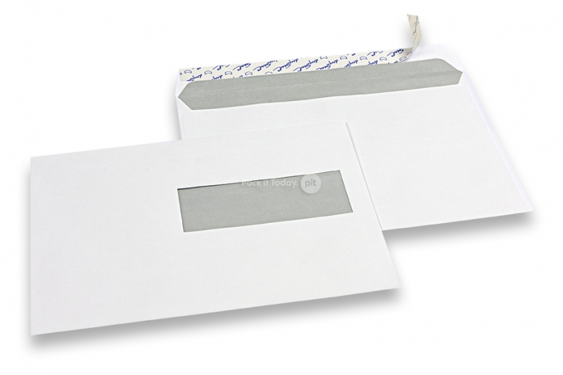 Fensterumschläge, Weiss, 156 x 220 mm (EA5), Fenster rechts 40 x 110 mm, Fensterposition 15 mm von rechts und 66 mm von unten, 90 Gramm, haftkleberverschluß 