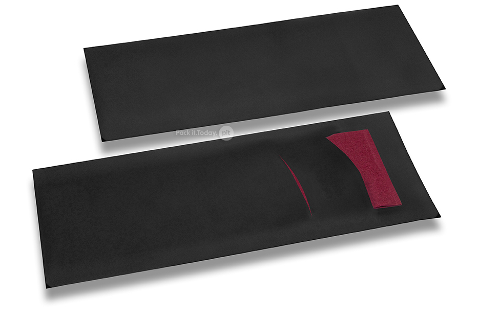 Bestecktasche Schwarz mit Besteckschnitt + Bordeaux Papierserviette