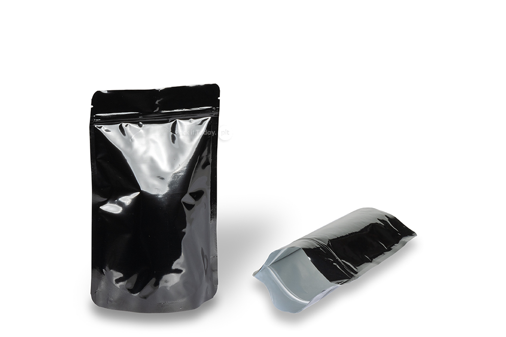 Standbodenbeutel glänzend Schwarz - 130 x 225 x 70 mm, 500 ml