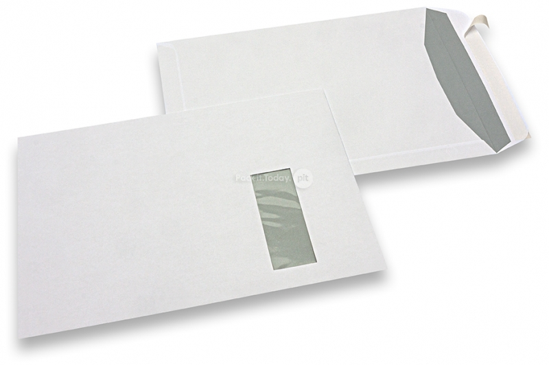 Fensterumschläge, Weiss, 229 x 324 mm (C4), Fenster rechts 40 x 110 mm, Fensterposition 20 mm von rechts und 60 mm von oben, 120 Gramm, haftkleberverschluß 