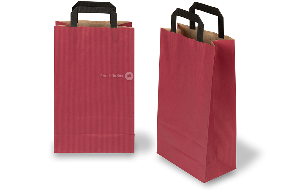 Tragetaschen aus Papier mit flachen Trageriemen - rot, 220 x 105 x 360 mm