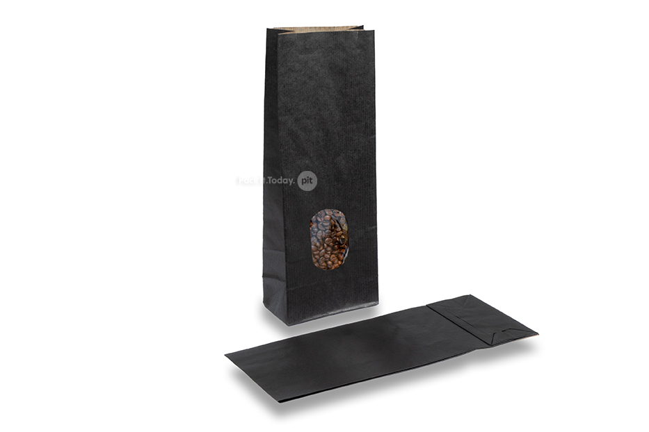 Blockbodenbeutel aus Kraftpapier Schwarz - 105 x 65 x 298 mm mit Fenster, 500 ml