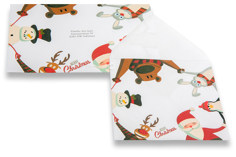 Grußkartenumschläge mit Weihnachtsmotiv - Weiß + Weihnachtsfiguren